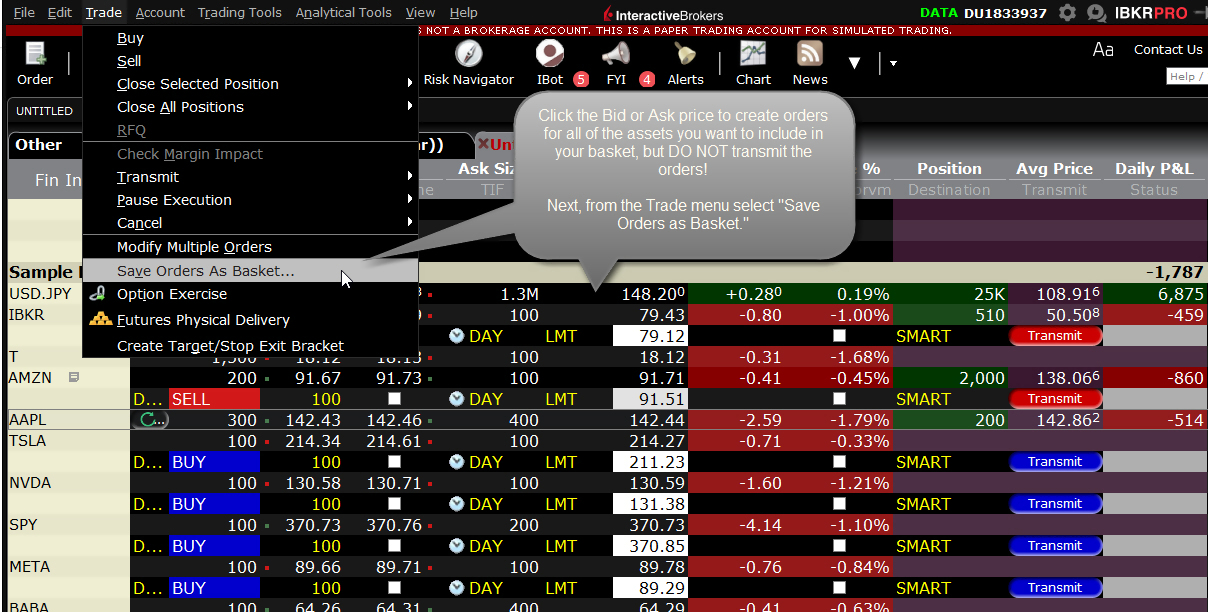 Basket Orders Interactive Brokers LLC